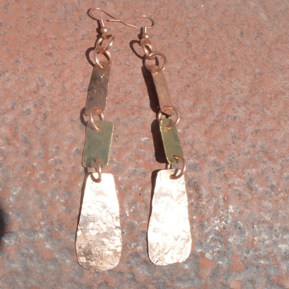 Solid Copper Earrings Handmade Brass Drop Dangle - Picture 5 of 6